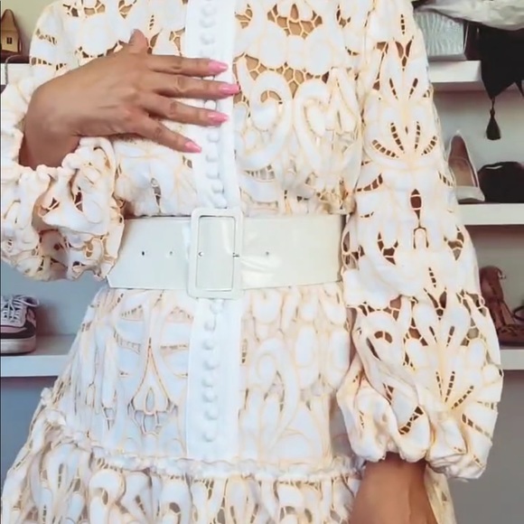 OffWhite Intricate Crochet Lace Pattern Mini Dress - Picture 11 of 11